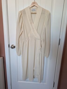 Vintage Lizzie & Johnny Lucero Wrap Sheer Midi Dress Off-White/Cream